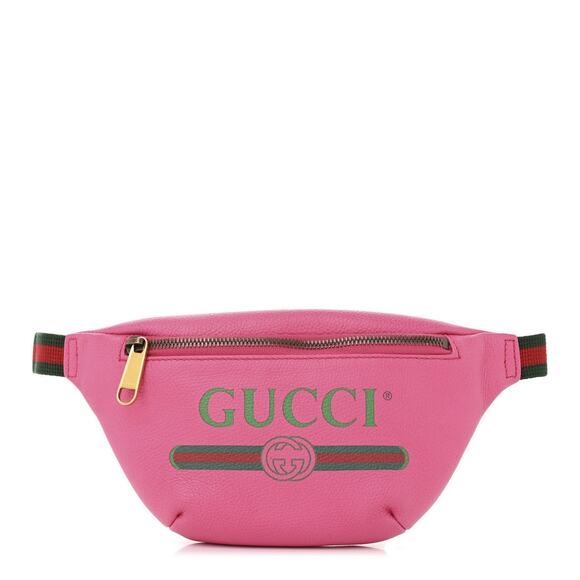 GUCCI Pink Grained Calfskin GG Logo Web Stripe Small Bum Belt Bag - Picture 1 of 9